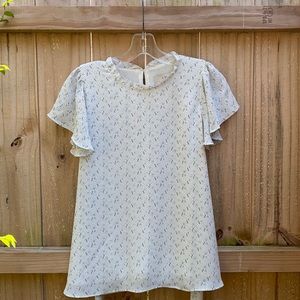 Loft, romantic faux wrap blouse with flutter sleeves, size SP